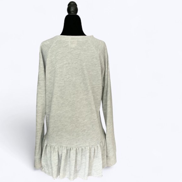 Anthropologie Light Grey French Terry Peplum Ruffle Sweatshirt SZ M - Picture 7 of 13
